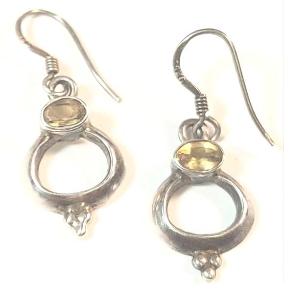 Vintage Sterling Silver & Citrate Yellow Gemstone Drop Earrings plus Bonus Studs - Picture 7 of 12
